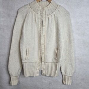 Y2K 90's Prep Cream Textured Knit Button Front Cardigan Sweater Women's Medium